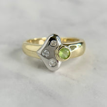 Load image into Gallery viewer, 14K Two-Tone Bezel Set Peridot and Diamond Ring