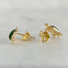Load image into Gallery viewer, 14K Yellow Gold Green Enamel Turtle Earrings