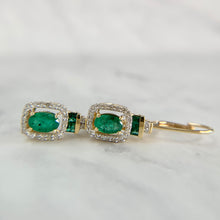 Load image into Gallery viewer, 14K Two-Tone Oval Cut Emerald and Diamond Drop Earrings