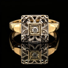 Load image into Gallery viewer, Vintage 14K Two TonedGold Diamond Ring with Ornate White Gold Filigree
