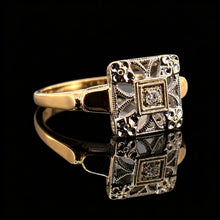 Load image into Gallery viewer, Vintage 14K Two TonedGold Diamond Ring with Ornate White Gold Filigree