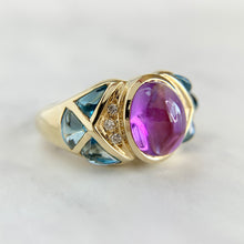 Load image into Gallery viewer, 14K Yellow Gold Amethyst, Diamond and Synthetic Spinel Ring