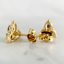 Load image into Gallery viewer, 18K Yellow Gold Sapphire and Diamond Trillium Stud Earrings