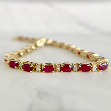 Load image into Gallery viewer, 14K Yellow Gold Natural Ruby and Diamond Tennis Bracelet