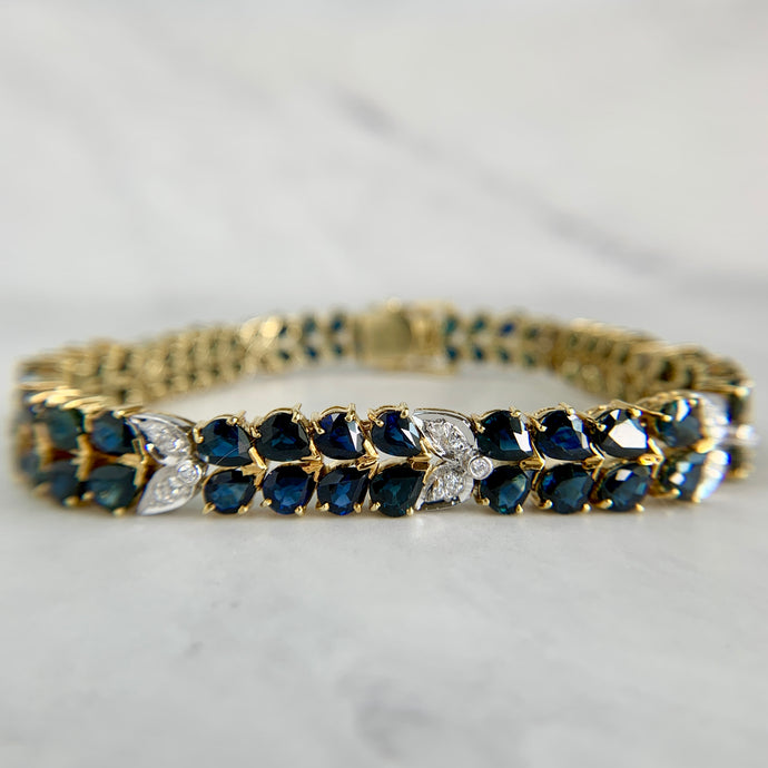 18K Two-Tone Sapphire and Diamond Statement Leaf Bracelet