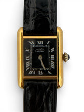 Load image into Gallery viewer, Cartier Must de Cartier Tank Watch Black Dial Roman Numerals Leather Strap Class