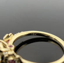 Load image into Gallery viewer, 18K Yellow Gold Diamond &amp; Pink Sapphire Floral Ring