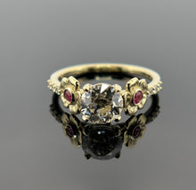 Load image into Gallery viewer, 18K Yellow Gold Diamond &amp; Pink Sapphire Floral Ring