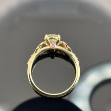 Load image into Gallery viewer, 18K Yellow Gold Diamond &amp; Pink Sapphire Floral Ring