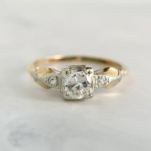 Vintage 14K Gold .41ct Transitional Cut Diamond Engagement Ring