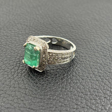 Load image into Gallery viewer, Vintage Natural Emerald 2.5 CT &amp; 1 ct. Diamond Halo Ring in 14K White Gold