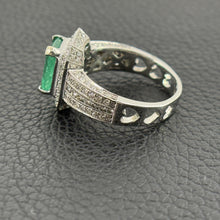 Load image into Gallery viewer, Vintage Natural Emerald 2.5 CT &amp; 1 ct. Diamond Halo Ring in 14K White Gold