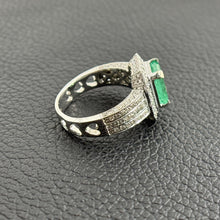 Load image into Gallery viewer, Vintage Natural Emerald 2.5 CT &amp; 1 ct. Diamond Halo Ring in 14K White Gold