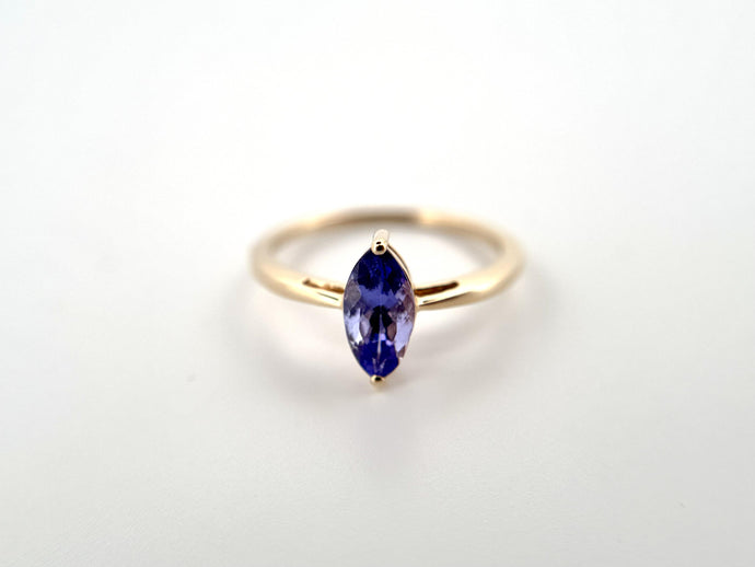 English Made .375 10k Yellow Gold Marquise Tanzanite Solitaire Ring