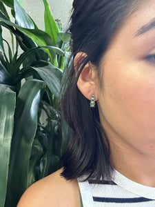 10K Two-Tone Gold Emerald and Diamond Huggie Earrings