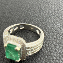 Load image into Gallery viewer, Vintage Natural Emerald 2.5 CT &amp; 1 ct. Diamond Halo Ring in 14K White Gold