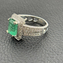 Load image into Gallery viewer, Vintage Natural Emerald 2.5 CT &amp; 1 ct. Diamond Halo Ring in 14K White Gold