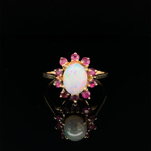 14k Yellow Gold Natural Opal and Synthetic Spinel Ring