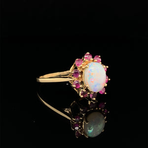 14k Yellow Gold Natural Opal and Synthetic Spinel Ring