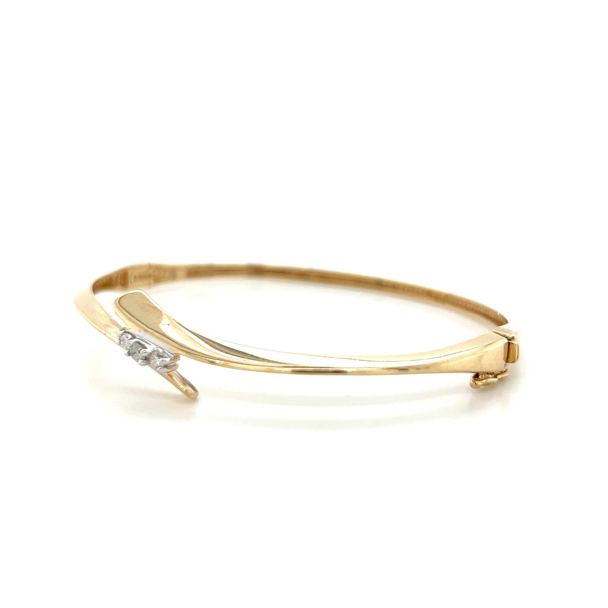 Vintage 10K Yellow Gold 3 Diamond Bypass Bangle Bracelet – AJG