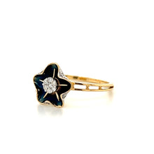 Load image into Gallery viewer, New 14K Yellow Gold .20ctw Diamond Colored Rhodium Flower Ring