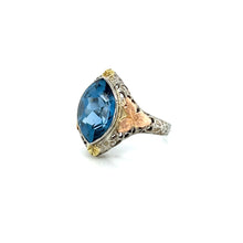 Load image into Gallery viewer, Filigree 14K Tri-Color Art Deco Synthetic Blue Spinel Ring