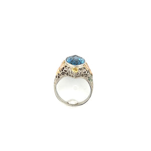 Filigree 14K Tri-Color Art Deco Synthetic Blue Spinel Ring