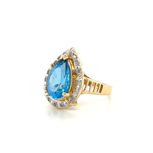 Load image into Gallery viewer, 14K Two-Tone Pear Cut Blue Topaz and Diamond Statement Ring
