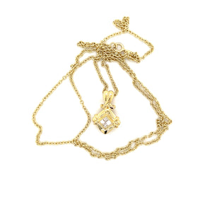 18K Yellow Gold .17ctw Cluster Princess Cut Diamond Pendant w/ 22" Chain