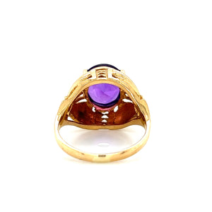 Art Deco 18K Yellow Gold Large Amethyst Cabochon Domed Ring