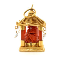 Load image into Gallery viewer, 18K Gold Natural Red Coral Carved Buddha Amulet Pendant w/ Pearls