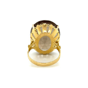 Chunky 18K Yellow Gold Oval Smoky Quartz Statement Ring