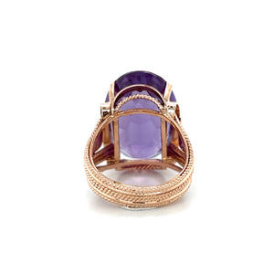 Art Deco 14K Rose Gold Synthetic Color Change Sapphire Ring