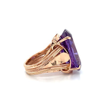 Load image into Gallery viewer, Art Deco 14K Rose Gold Synthetic Color Change Sapphire Ring