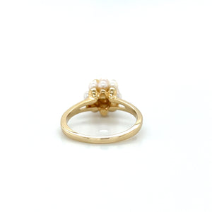 14K Yellow Gold Small Cultured Pearl Cluster Ring