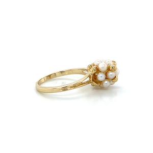 14K Yellow Gold Small Cultured Pearl Cluster Ring