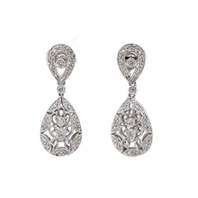 Load image into Gallery viewer, 14k White Gold Diamond Filigree Drop Earrings