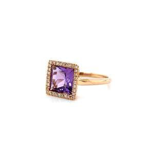 18K Rose Gold 7.44ct Amethyst Diamond Statement Ring