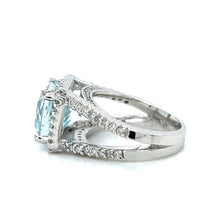 Load image into Gallery viewer, 14K White Gold Portuguese Cut Aquamarine and Diamond Ring