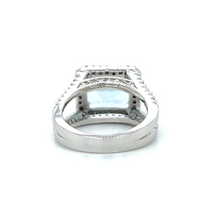 14K White Gold Portuguese Cut Aquamarine and Diamond Ring