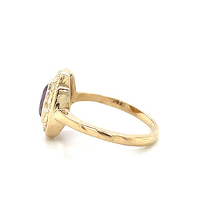 14K Yellow Gold Synthetic Sapphire Diamond Halo Ring