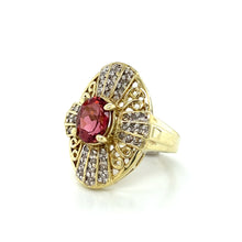 Load image into Gallery viewer, Vintage 14K Yellow Gold 2.30ct Pink Tourmaline and Diamond Shield Ring