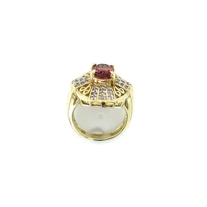 Vintage 14K Yellow Gold 2.30ct Pink Tourmaline and Diamond Shield Ring