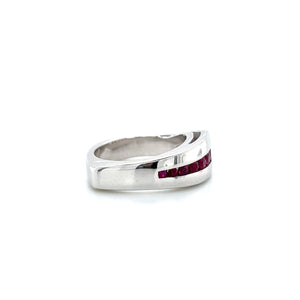 Modernist 14K White Gold Ruby and Trillion Cut Diamond Ring