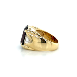 14K Yellow Gold 9.75ct Garnet and Diamond Statement Ring