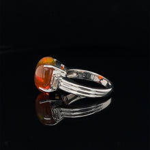 Load image into Gallery viewer, Platinum 5.16ct Fire Opal Cabochon Diamond Statement Ring