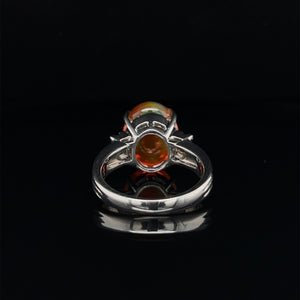 Platinum 5.16ct Fire Opal Cabochon Diamond Statement Ring