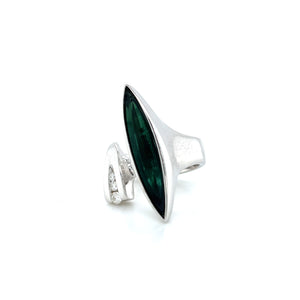 Custom 14K White Gold Green Tourmaline Modernist Ring