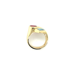 Retro 14K Yellow Gold Pink Tourmaline Opal and Diamond Ring
