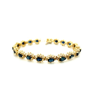 14K Yellow Gold Sapphire and 3.42ctw Diamond Tennis Bracelet